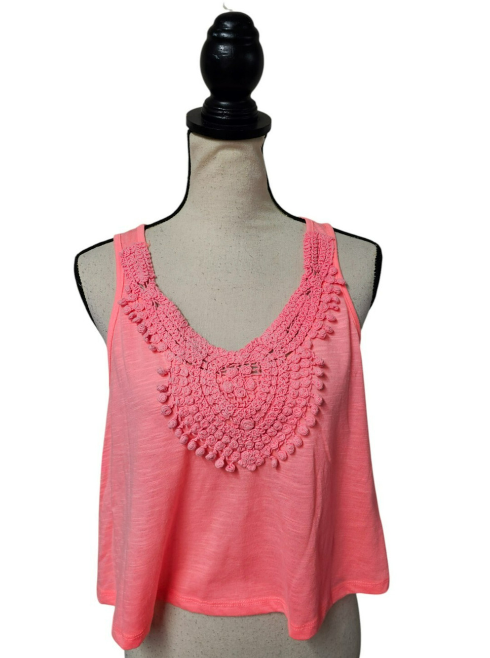 IRIS Los Angeles Womens Size Large Crop Top Neon Hot Pink Crochet Trim Tank
